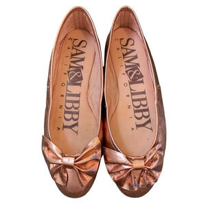 Sam & Libby Ballet Ballerina Flats Womens 7.5 Pink Metallic Bow Shoes